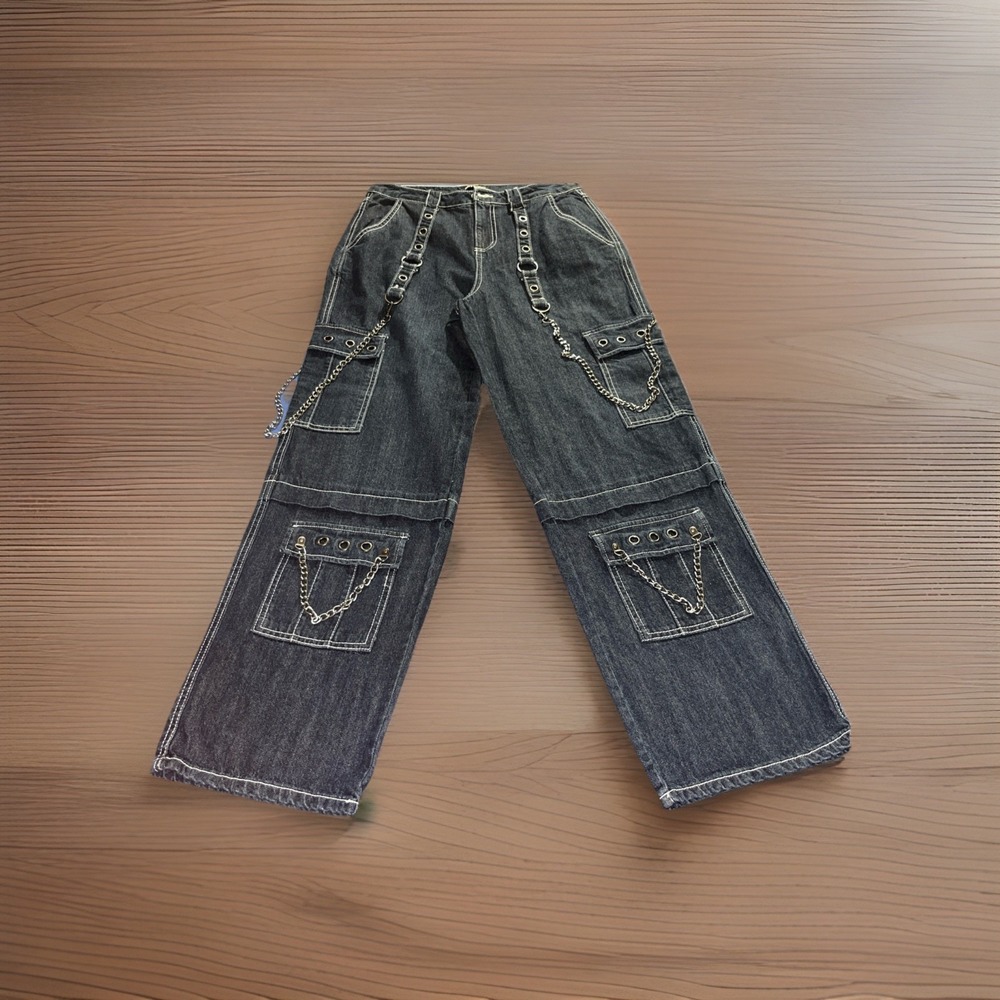 Hot Topic Jeans Size 9 Blue Chains Grommets Straps Baggy Grunge Skater Women's
